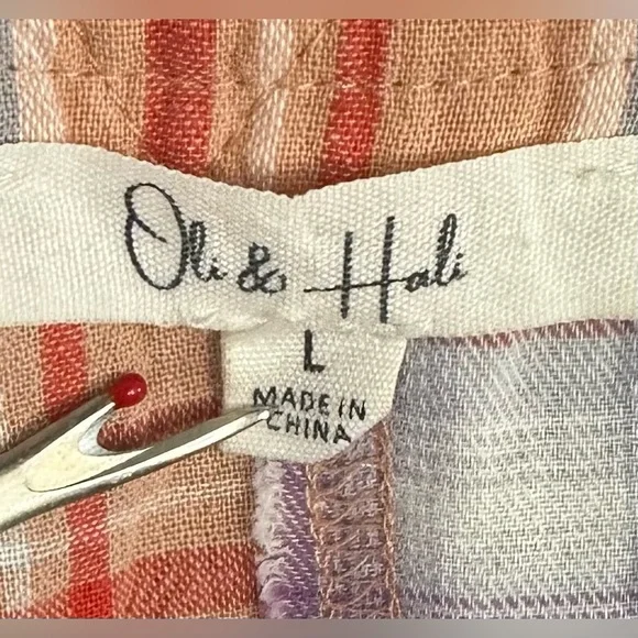 Oli & Hali Mixed Plaid Wide Leg Jumpsuit Large Raw Edge Cotton Boho - Picture 4 of 9